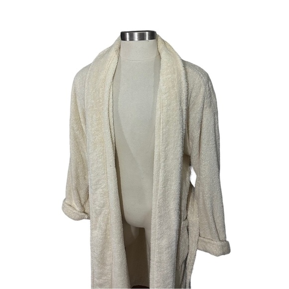 Vtg LL Bean Made in USA Mens Cream Terry Bathrobe Sz L Belt 100% Cotton Pockets - Picture 3 of 13